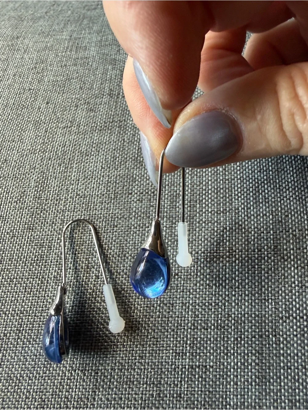 Blue Teardrop Glass Dangle Earrings - Sleek Silver Hooks